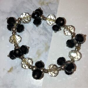 NEW Black Clear Faceted Beaded Bracelet Art Deco Whimsigoth Cocktail Jewelry
